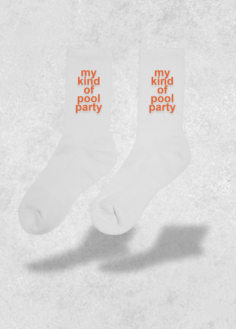 My kind of pool party white/red socks