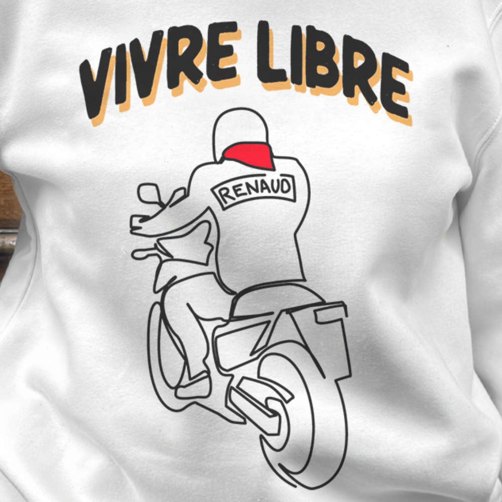 Sweatshirt blanc unisex vivre libre- Renaud