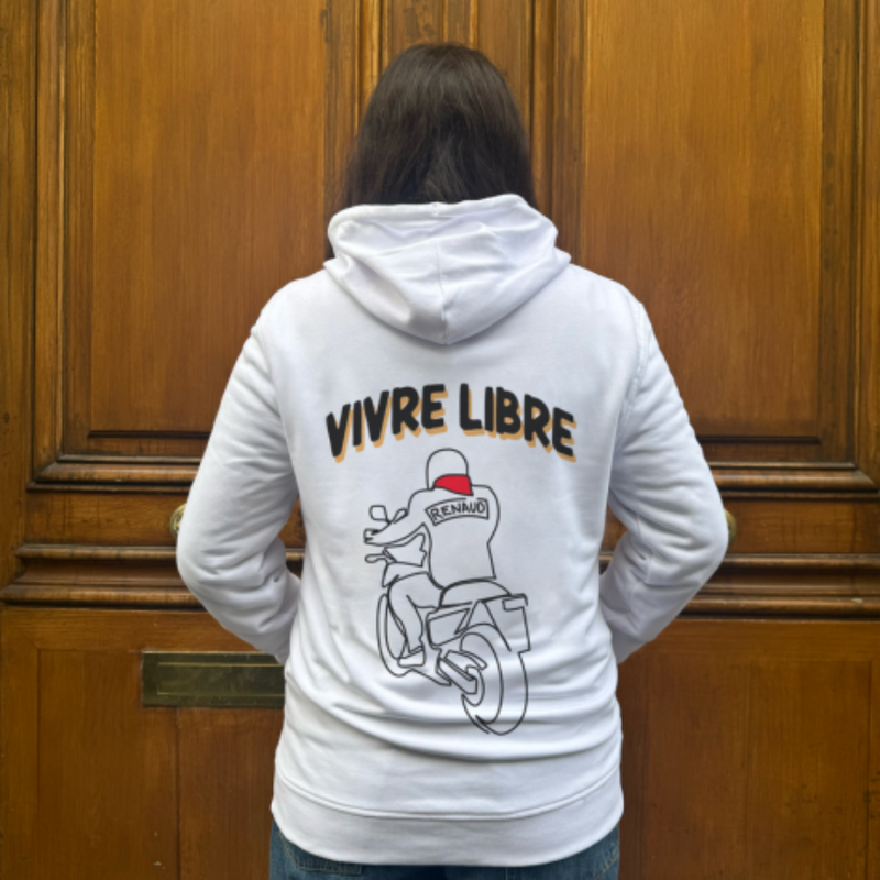 Sweatshirt à capuche blanc unisex vivre libre - Renaud