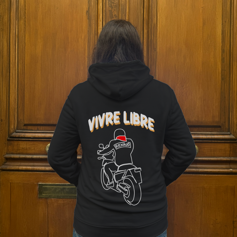 Sweatshirt à capuche noir unisex vivre libre - Renaud